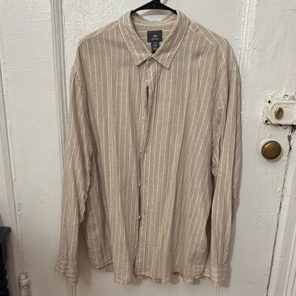 H&M Men's Light Brown Striped Button Down Shirt